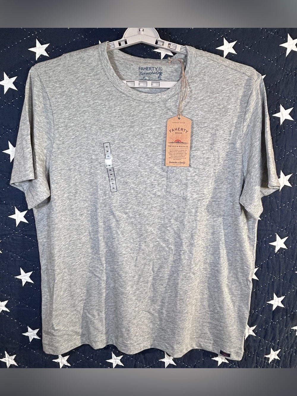 Faherty Men's XL Sunwashed Pocket Short Sleeve T-Shirt Tagless Gorp Crew Gray